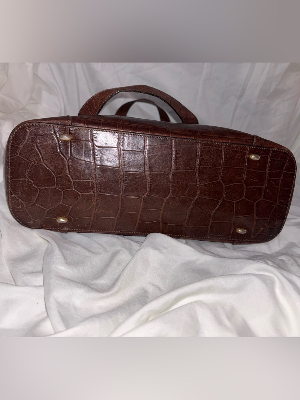 Vintage Celine Croc-Embossed Leather Tote Bag – Brown - Picture 4 of 10